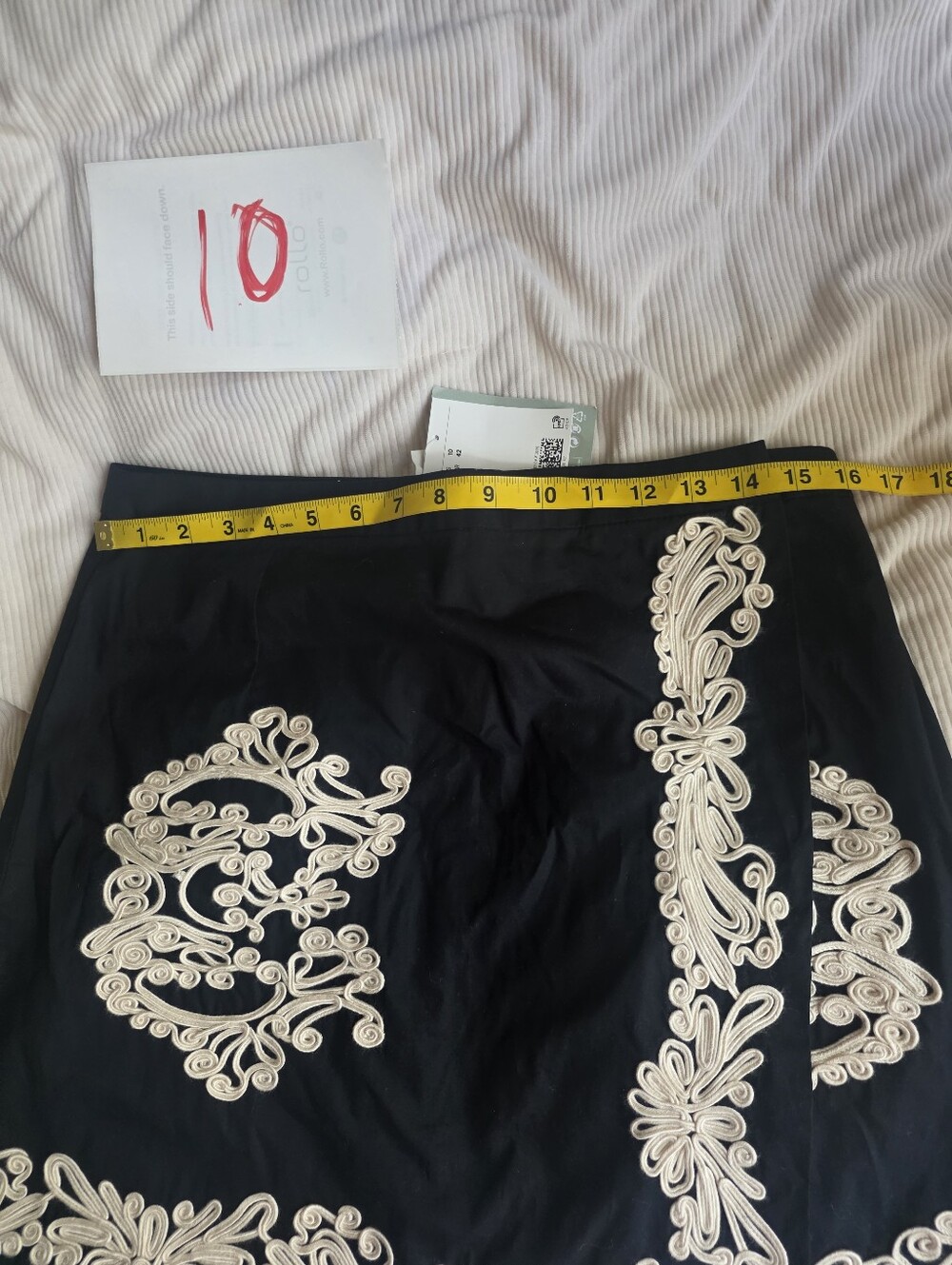 H&M Appliqued A-line Wrap Skirt black Embellishment ecru cotton BNWT - Picture 13 of 16
